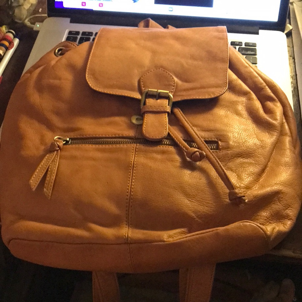 Great Tan Leather Backpack, brand new, never used